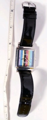 Cynthia Rowley Watch Cr442 Multicolor Face Black Leather 