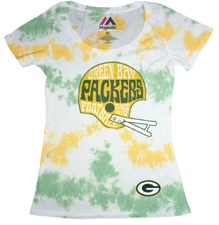 GREEN BAY PACKERS OFFICIAL NFL LIQUID BLUE VINTAGE HELMET TIE DYE LADIES SHIRT
