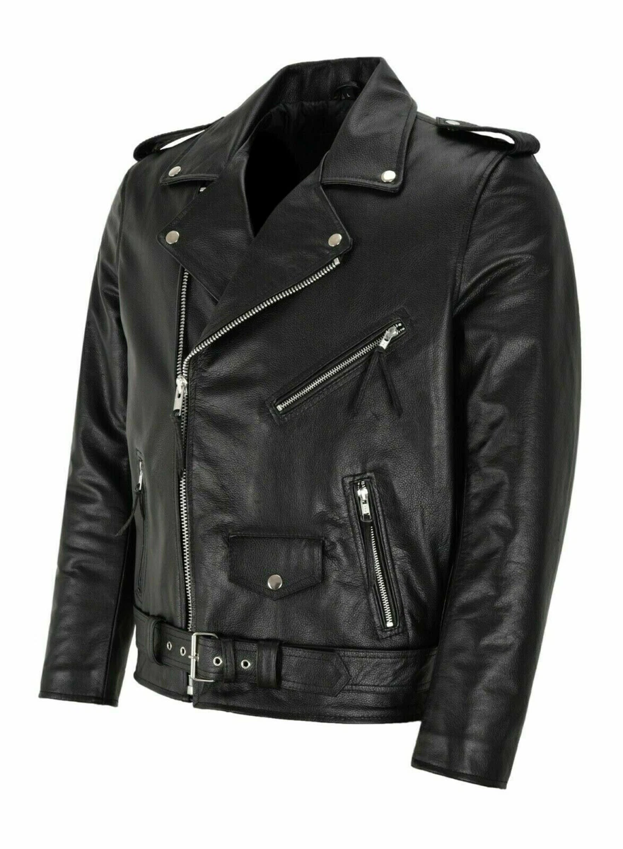 New Men s Leather Brando Jacket Motorcycle Perfecto Biker Jacket