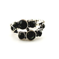 Silver Tone Grey Geo Rhinestone Stretch Ring Statement .75" Tall