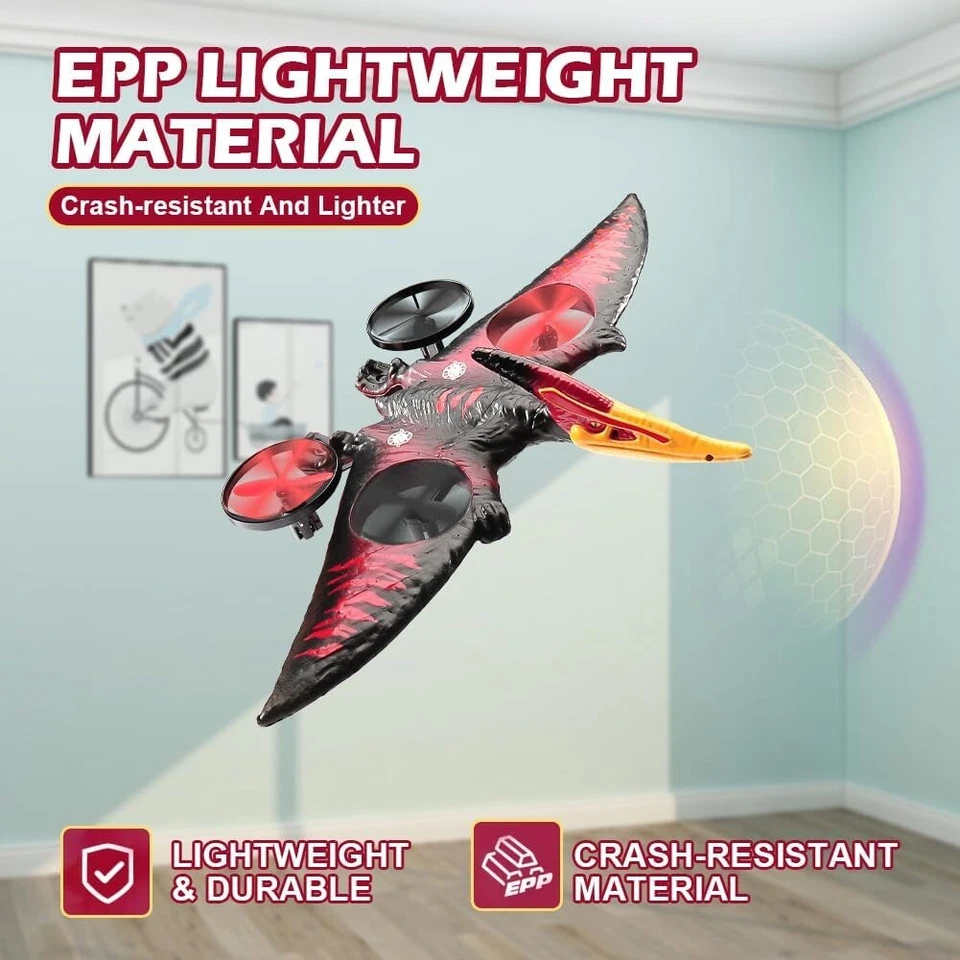 Avión RC Dinosaurio 2.4G 4CH Fácil de Volar Control Remoto Aviones Voladores Juguetes Rojo Foto 4 de 4