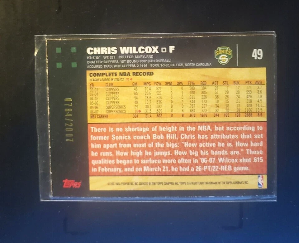 2007-08 Topps #49 Chris Wilcox serie #/2007 Foto 2 de 2