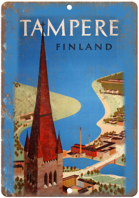 Tampere Finland Travel Poster Ad 12'' x 9'' Reproduction Metal Sign T191