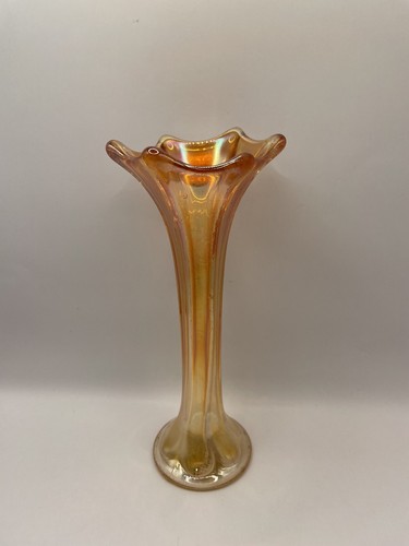 Vintage Ringelblume orange Karneval irisierende Glasvase 7,5" - Bild 6 von 12