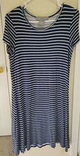 Ladies Lark + Grey Navy Blue Striped Casual Short Sleeves Summer Dress Size M