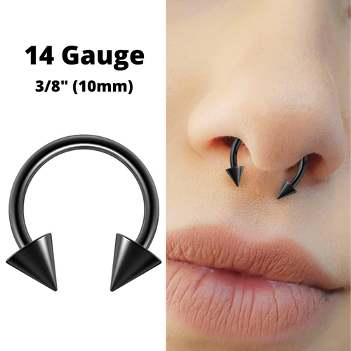 16g Septum Ring 16 Gauge 3/8" G23 Titanium Spike Horseshoe Septum Ring