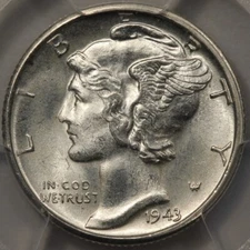 1943-S Mercury Dime PCGS MS-65FB