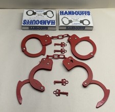 2 sets of Metal Novelty Costume Toy Fake HANDCUFFS For Adult with 2 Keys RED