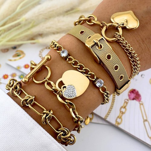 18K Gold Plated Hearts Bracelet Water Proof, Anti Tarnish, Hypoallergenic - Picture 3 of 3