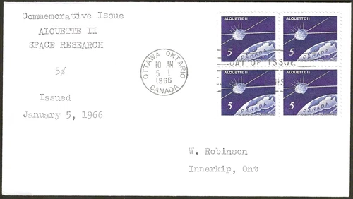 🍁Canada  #445 Block    "SATELLITE OVER CANADA"  Fine Used 1966  First Day Cover