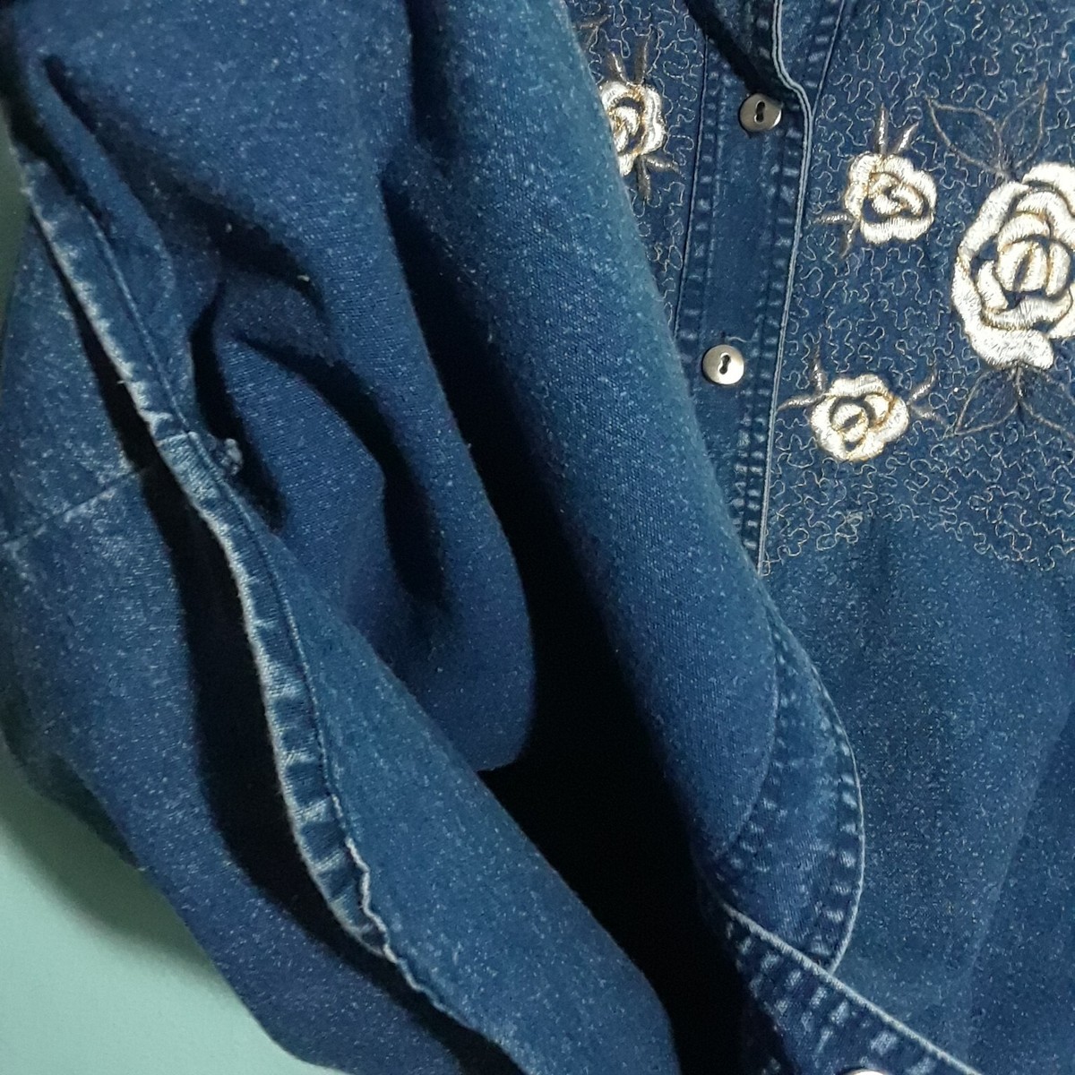 Vintage 90s Embroidered Button Denim Top - size XL, VGUC! Floral