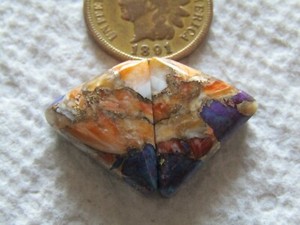 2 Spiny Oyster Shell Purple Mojave Turquoise Cabs 22 carats Orange Red Cabochons