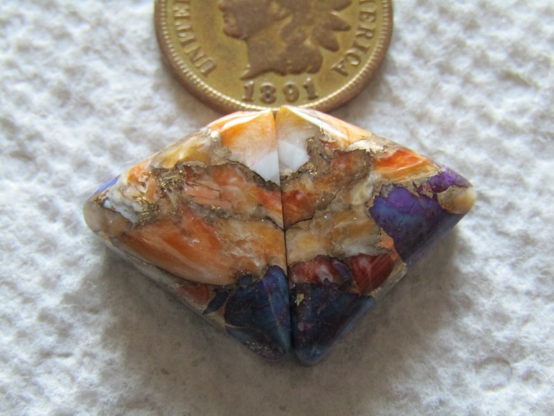 2 Spiny Oyster Shell Purple Mojave Turquoise Cabs 22 carats Orange Red Cabochons