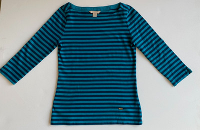 Banana Republic Blue-Green Striped Pullover Top 3/4 Sleeve Women s XS RN 54023