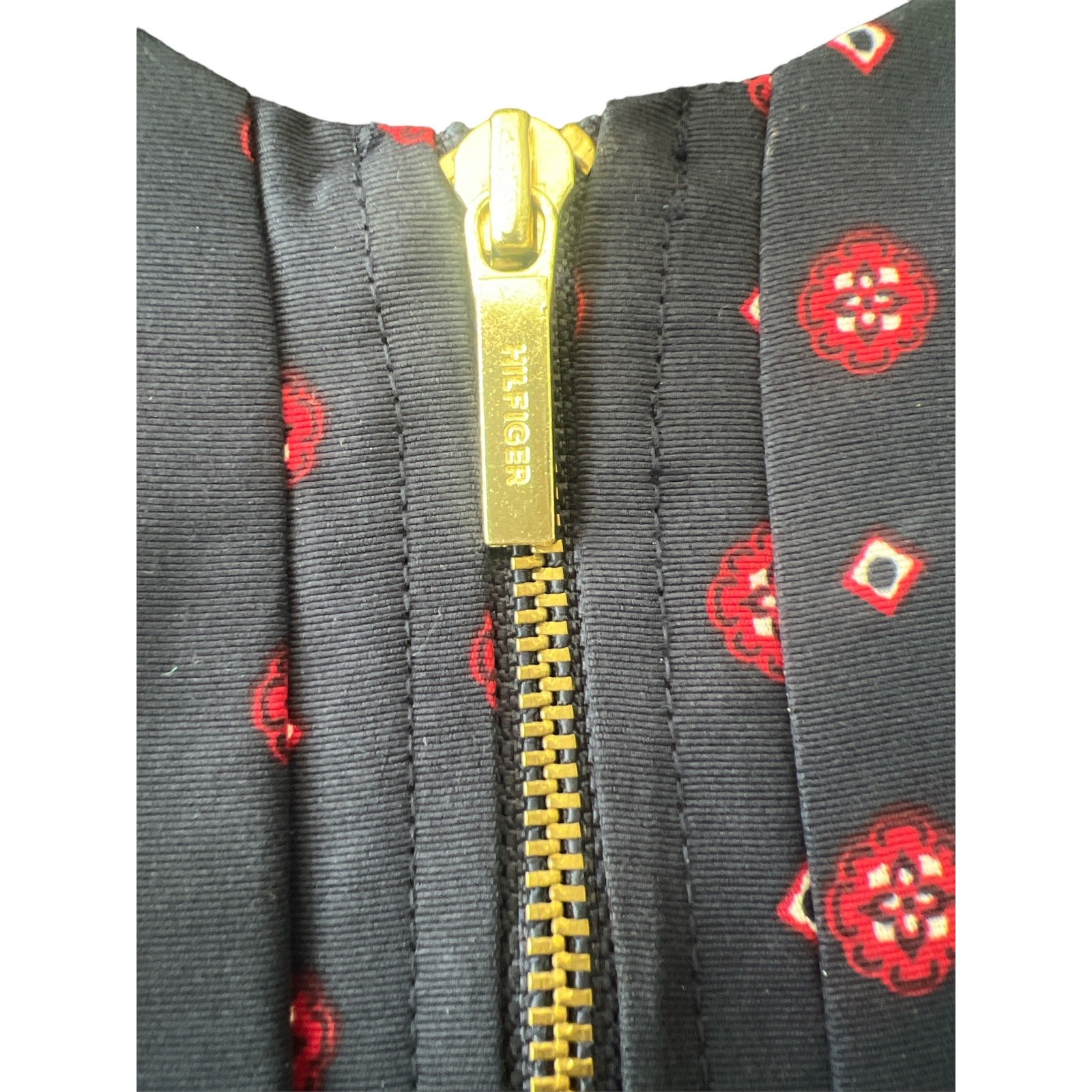 Tommy Hilfiger A-line Dress Navy  with Red Design Gold Front Zipper Size 0- NEW thumbnail 9