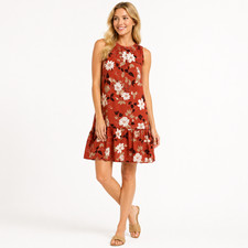 Loft Floral Sleeveless Tiered Hem Dress Size Small Rust Boho Cottagecore