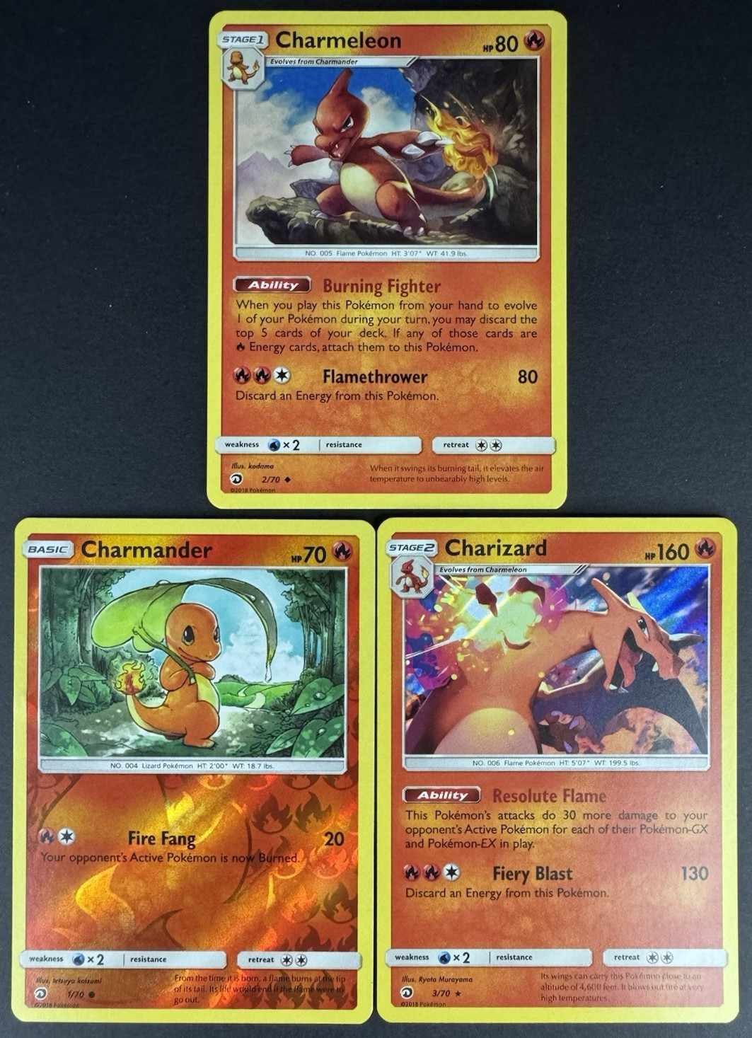 Charmander 1/70 Charmeleon 2/70 Charizard 3/70 Reverse Holo Dragon Majesty - NM
