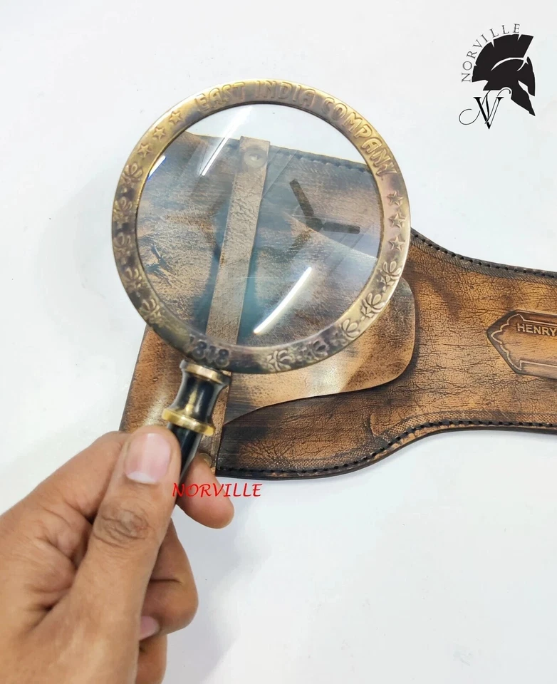古董黄铜放大镜重型手持放大镜玻璃复古礼物 — 第 4/4 张图片