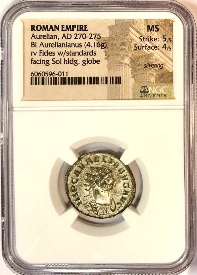 270-275 AD Aurelian Ancient Roman BI Antoninianus Ticinum Mint NGC MS Silvering - Image 2 of 4