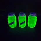 Set of 3 Vintage Anchor Hocking Ribbed Green Uranium Glass Hoosier Jars w/Lid 5"