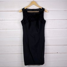 ANN TAYLOR Black Sheath Raw Hem Floral Tank Dress Size 4