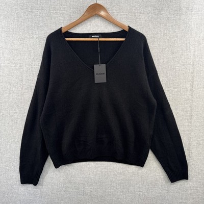 NEW NAADAM Lightweight Cashmere Sweater Womens Large Black V Neck 100% Pullover