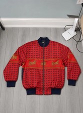 Red Satin Horse & Carriage Bomber Jacket Oversized Vintage