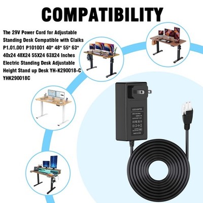 29V Power Cord Supply Charger For Adjustable Standing Desk 40/48
