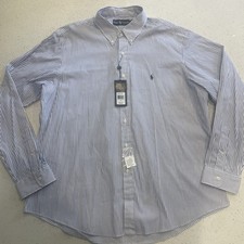 NWT Ralph Lauren Dress Shirt Mens 18 34/35 46 Blue Striped Long Sleeves