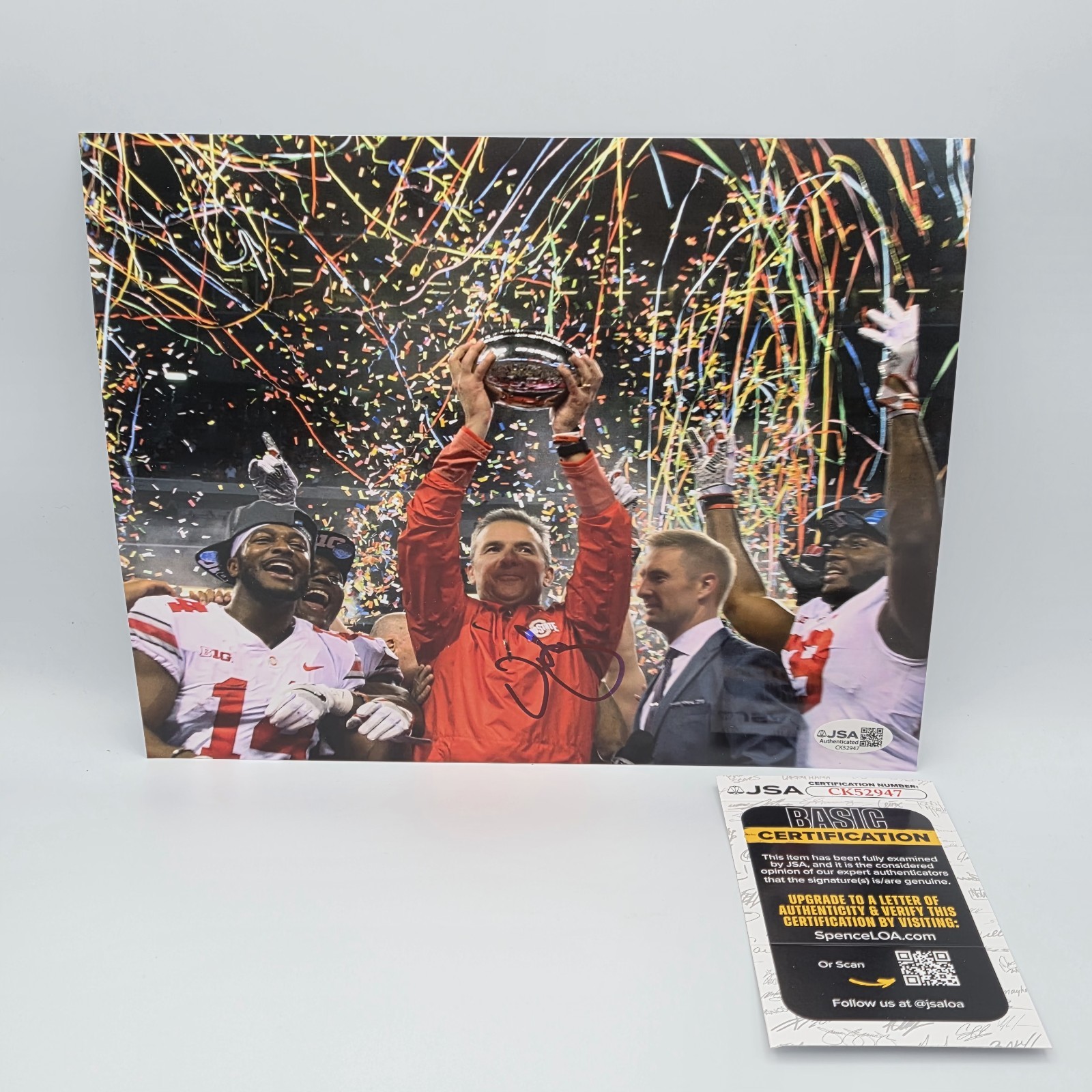Urban Meyer Autographed Signed Ohio State Buckeyes 8x10 National Championship Photo JSA 