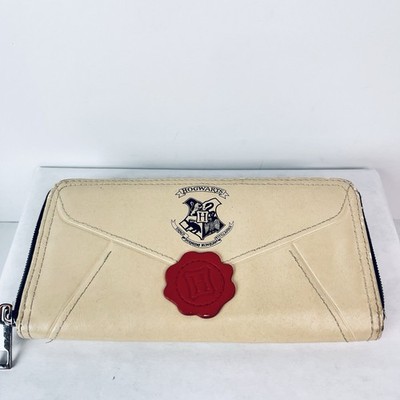 Harry Potter Hogwarts Letter Zip Around Wallet Beige Red Faux Leather