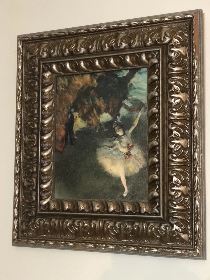 Impresión artística de bailarina de ballet enmarcada después de Edgar Degas - Marco dorado antiguo ornamentado LEER Foto 2 de 4