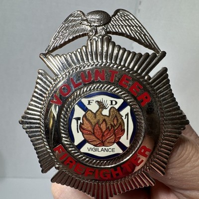 Volunteer Firefighter Badge Silver finish VIGILANCE,  Made in the USA (NICE)