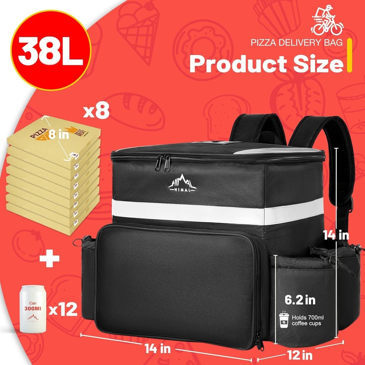 Food Delivery Backpack, Expandable Insulated Food Delivery 