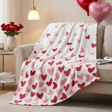 Valentine White Love Heart Throw Blanket 50x60 Inch Fuzzy Fleece Gift Cozy