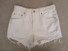 Levi's 501 Original Shorts Women W28 White Distressed Cutoff Button Fly Festival