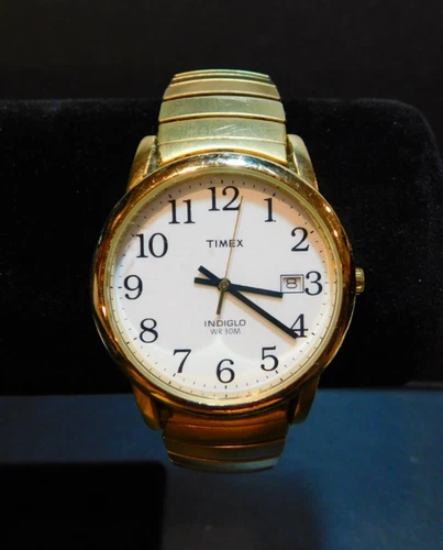 Vintage Timex Indiglo WR30M Gold Tone White Face Mens Watch Batt.Inst.2/20/26