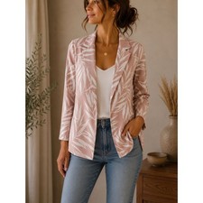Lush Women  s Lightweight Open Front Jacket Blazer Size S Pink Leaf Print