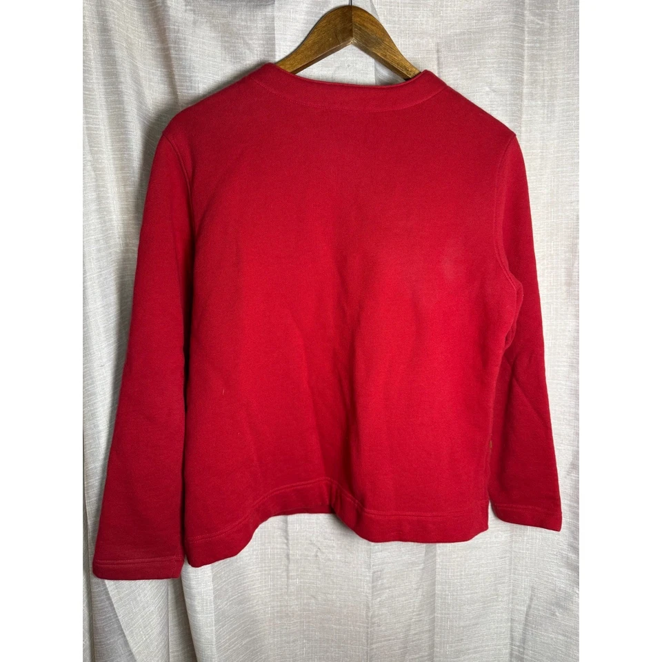 Clásico Elementos Árbol de Navidad Muñeco de Nieve Bordado Sudadera Cárdigan Mujer M Foto 2 de 4