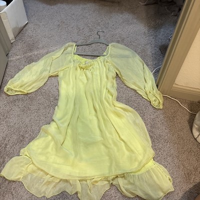 Sofia GreenCrinkle Long Sleeve 100% Seta Silk Dress  ruffle Hem Italy