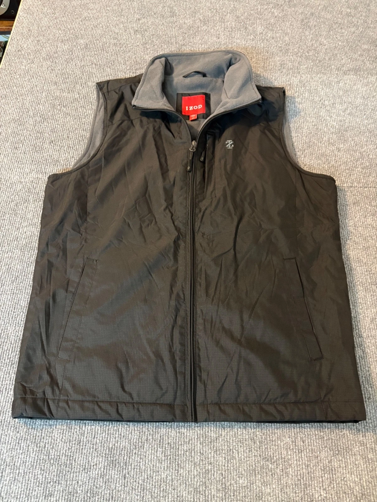 IZOD Vest Men S Black Full Zip Fleece Lined Windbreaker Chest Pocket Outerwear