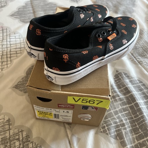 Vans X San Francisco Giants Sneakers Kids Size 1.5 MLB Low Top Athletic Shoes - Picture 3 of 6