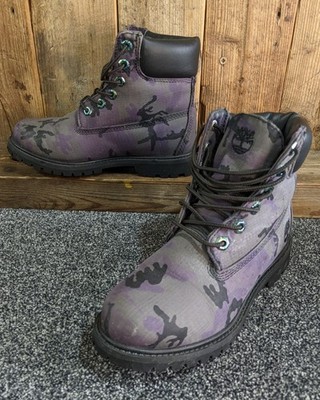 Timberland 6 Inch Premium Boots Damen UK 4 EU 37 Lila Schwarz Camouflage A25E3 Selten