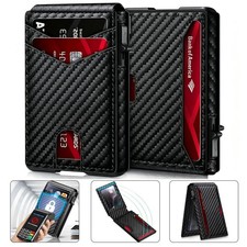 Men's Slim PopUp Bifold Carbon Fiber Wallet RFID Blocking Thin Wallet Men Gift