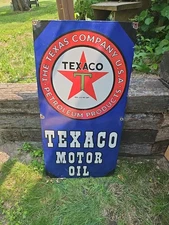 BEAUTIFUL TEXACO VINTAGE PORCELAIN GAS STATION SIGN 48" X 24" EXTREMELY HEAVY!
