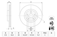 2X Bosch Bremsscheibe BelüFtet Ø316Mm FüR Ford S-Max Cj WA6 Galaxy Ck