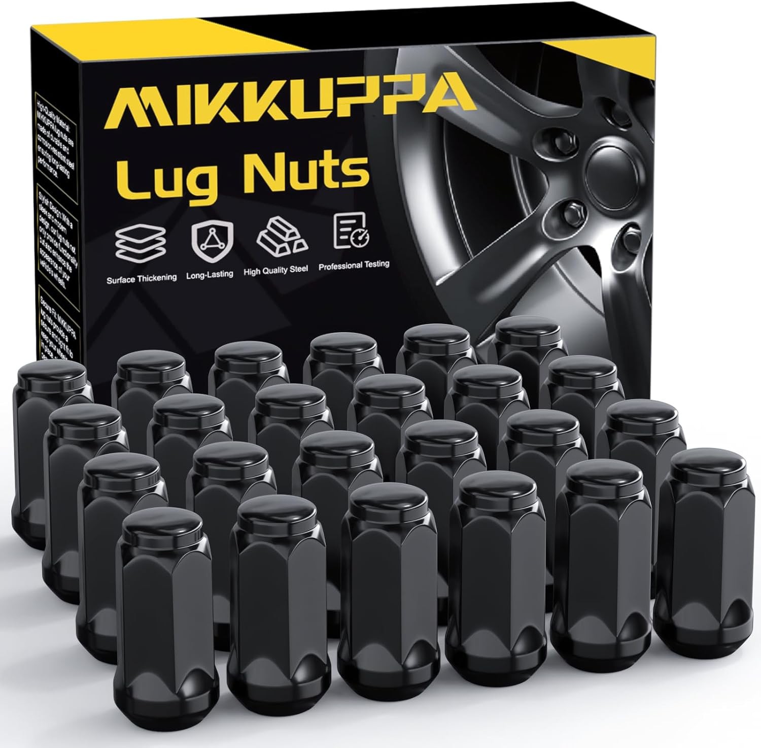 MIKKUPPA M14x1.5 Lug Nuts, Replacement for Chevy Silverado 24 PCS, Black 
