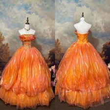 Orange Strapless Prom Dresses A-line Puffy Hem Quinceanera Gowns Sweetheart 16