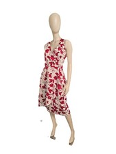 Banana Republic Sleeveless Red White A-Line V-Neck Floral Print Dress 10