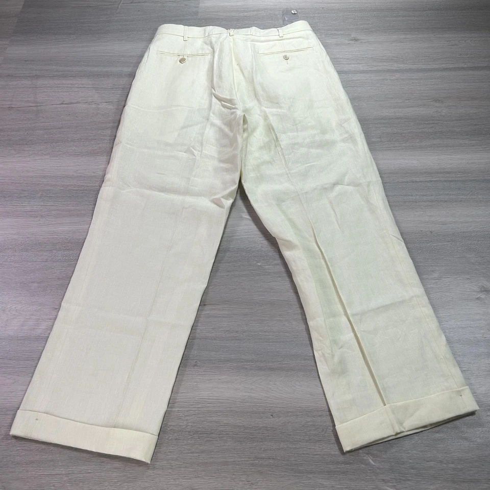NUEVO Pantalones de vestir plisados de lino marfil 34 The J. Peterman Company para hombre Foto 2 de 4